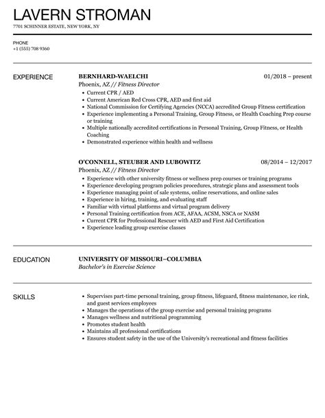 Fitness Director Resume Samples Velvet Jobs
