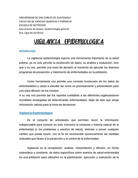 Informe De La Vigilancia Epidemiológica Objetivos Y Sistemas