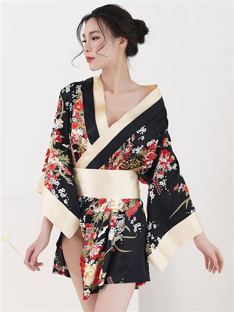 Sexy Japanese Costume Floral Kimono Lingerie For Women Milanoo