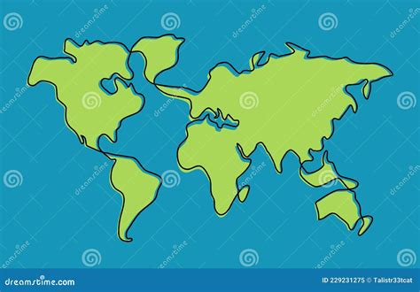 Hand Drawn Scribble Line Art World Map Isolated On Whitebackground