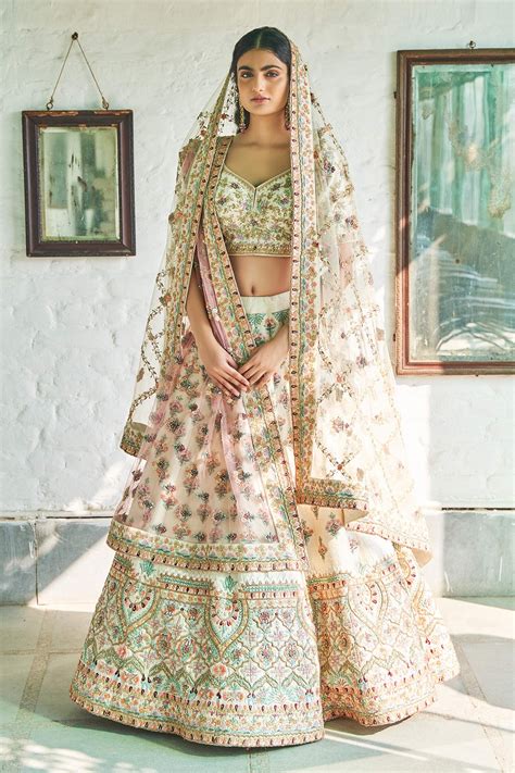 Buy White Lehenga And Blouse Raw Silk V Neck Embroidered Set For Women