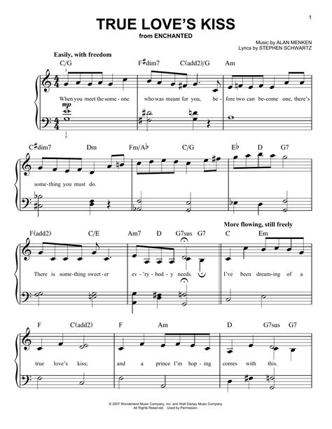 Amy Adams True Love S Kiss From Enchanted Sheet Music Chords