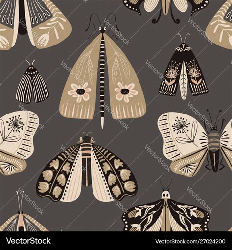 Folk Art Seamless Pattern With Moths Royalty Free Vector