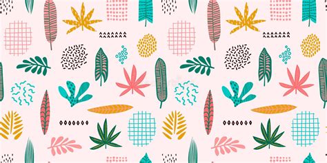 Abstract Seamless Pattern With Tropical Leaves Hand Draw Texture