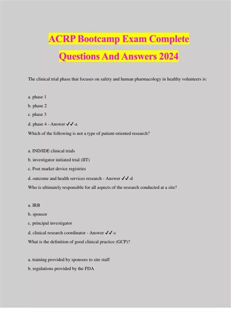 ACRP Bootcamp Exam Complete Questions And Answers 2024 ACRP Stuvia US