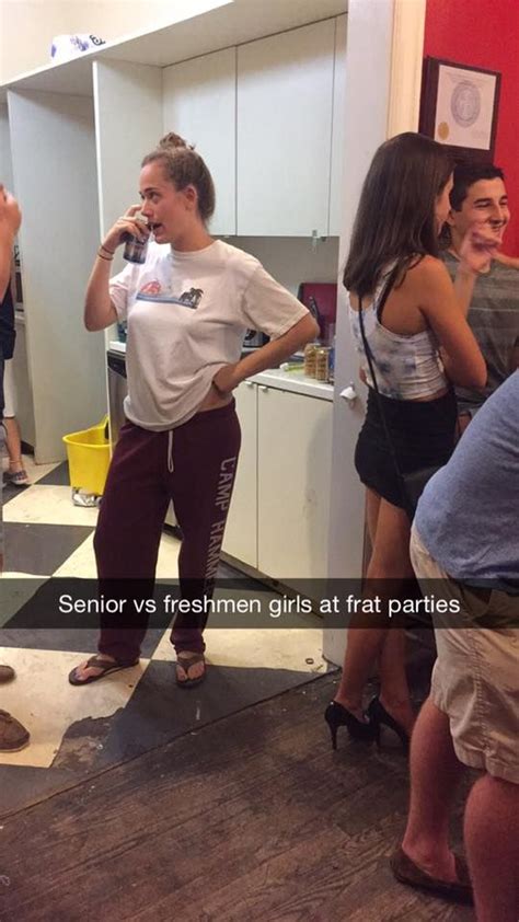 Senior Vs Freshmen Girls At Frat Parties Imgur Snapchat Funny Funniest Snapchats Frat Parties