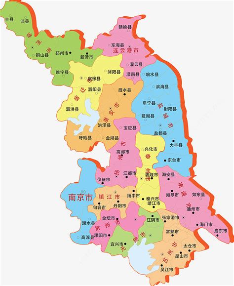 江苏彩色地图ai免抠素材新图网 江苏 中国 矢量 地图