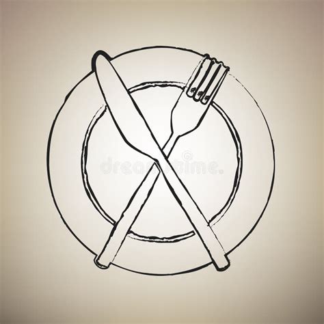 Fork Placa Y Cuchillo Vector Icono Negruzco Con Las Estrellas De Oro A