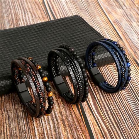 Pulsera De Cuero Tejida A Mano De Cm Para Hombre Brazalete De