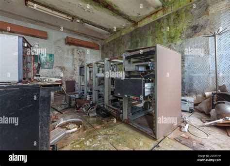 Broken Old 80s Hard Disk Drive Racks Abandoned Computing Center Stock