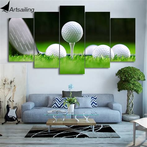 HD Printed 5 Piece Canvas Art Golf Course Painting Golf Balls Modular ...