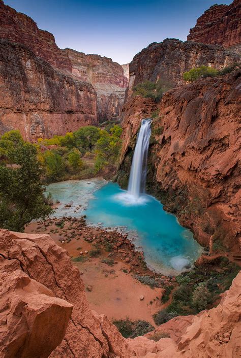 Nature Trees Stones Waterfall Break Precipice Flow Hd Wallpaper