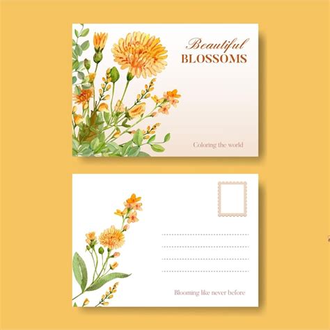 Postkartenvorlage Mit Wildblumen Konzept Aquarell Stil Premium Vektor