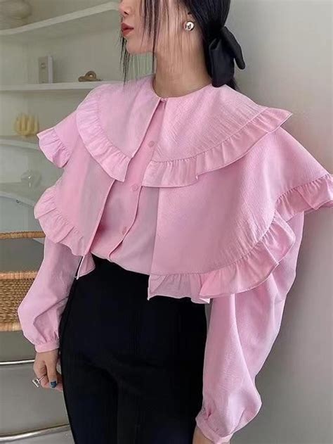 Pink Ruffle Puff Sleeve Shirt Pink One Size In 2024 Everyday