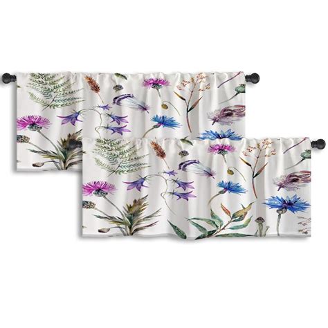 LALILO Kitchen Curtain Valance Watercolor Summer Wildflowers Rod Pocket