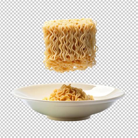 Instant Noodles Split In Half On A White Plate Transparent Background