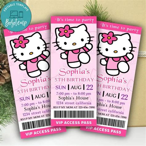 Hello Kitty Ticket Invitation Customizable Template Bobotemp