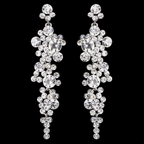 Dazzling Silver Plated Rhinestone Drop Wedding And Prom Earrings Prom