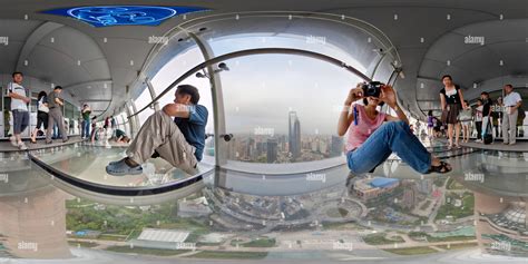360° view of Shanghai Oriental Pearl TV Tower glass skywalk observation