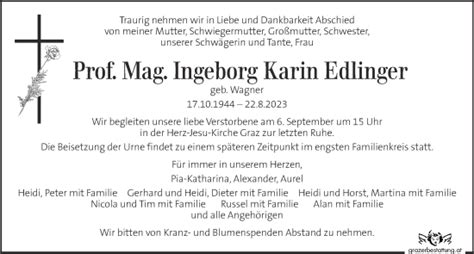 Traueranzeigen Von Ingeborg Karin Edlinger Trauer Kleinezeitung At