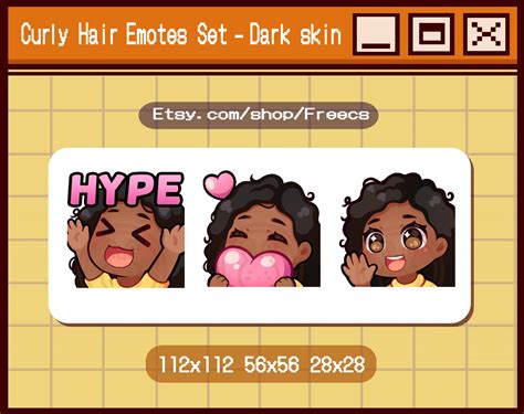 Curly Hair Emotes Set P1 Dark Skin Etsy