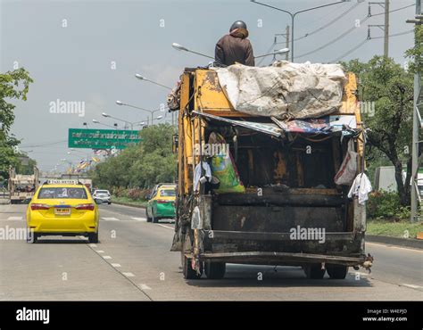 Bangkok Thailand Jun 03 2019 The Garbage Man Sits On A Garbage Truck