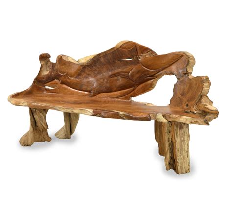 Fascinating 64" Teak Wood Sculpted Bench, JS 290 - Home Source Furniture