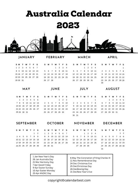 Printable Free Blank Australia 2023 Calendar Template In Pdf