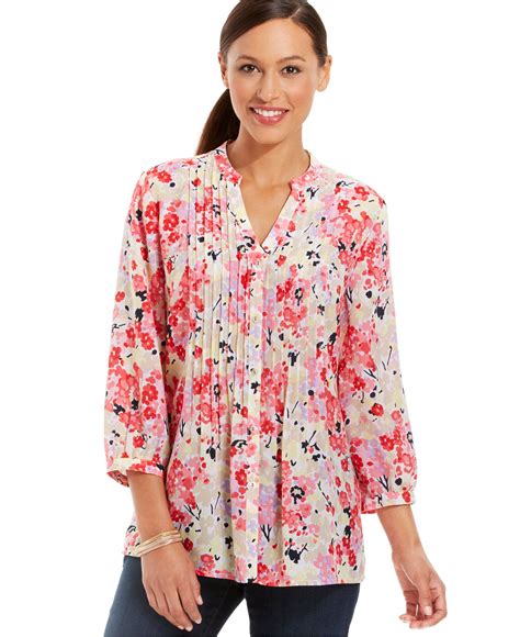 Charter Club Floral Pintucked Blouse Tops Women Macys Womens Tops Tops Clothes For Women