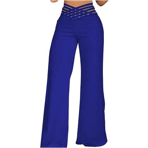 Qbgsay Women Solid Color Casual Pocket Wide Leg Pants Elastic Waist