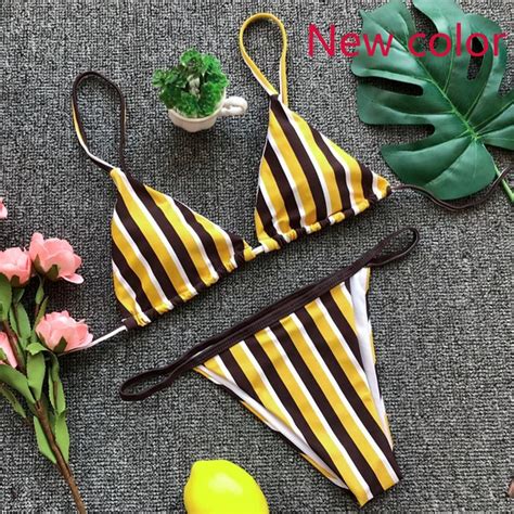 2018 Yellow Striped Sexy Bikini Set Brazilian Swimsuit Female Beach