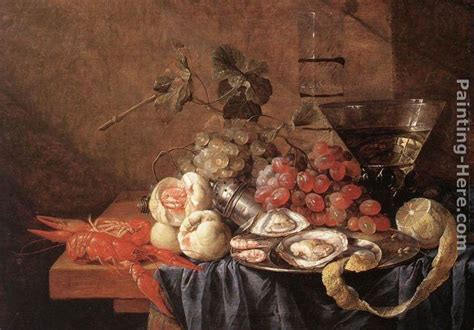 Jan Davidsz De Heem Still Life With Fruit Flowers Glasses And Lobster Painting Framed