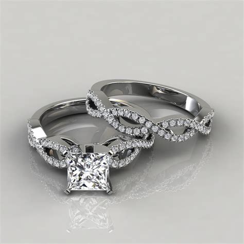 Moissanite Infinity Design Princess Cut Bridal Set Rings