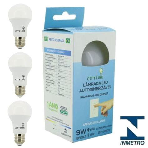 Kit 3 Lâmpada LED Bulbo Autodimerizavel 3 Tons 9W City Lumi