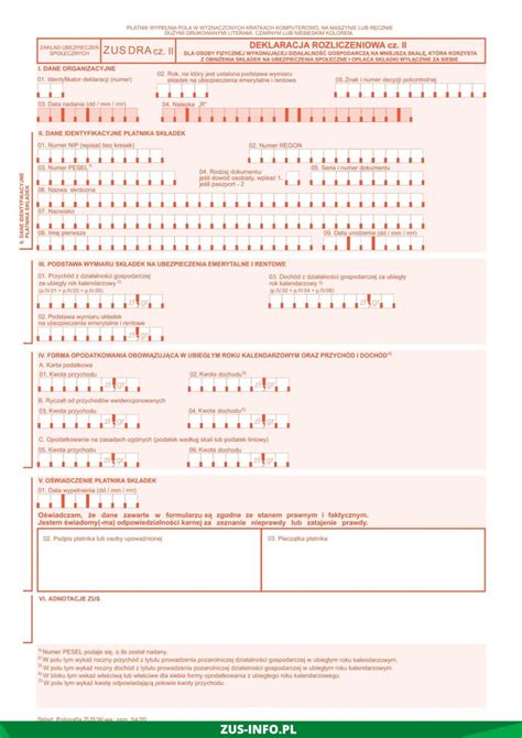 Deklaracja Zus Dra Cz Ii Deklaracja Rozliczeniowa Zus