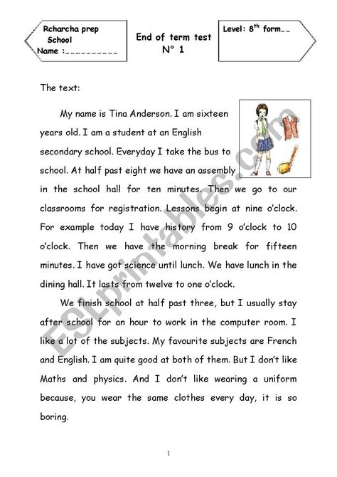 End Of Term Test N 1 8th Form ESL Worksheet By Day Dreamer