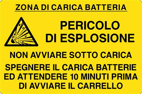 Cartello Alluminio 50x33 3 Cm Zona Ricarica Batterie Pericolo Di