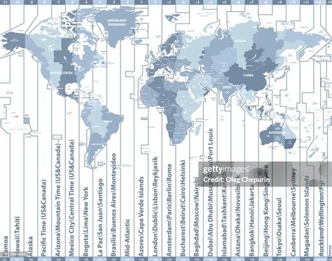 World Time Zones Vector Map With Countries Names And Borders High Res
