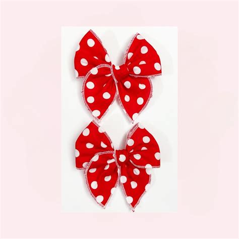 Minnie Mouse Hair Bow Pigtail Set Polka Dots Red Baby Bow Baby