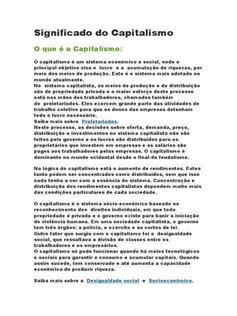 Significado Da Palavra Capitalista - Significado Do Capitalismo | PDF | Capitalismo | Socialismo