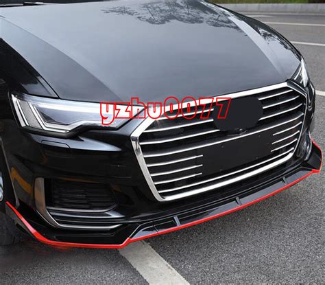 2019 2020 For Audi A6 Sedan Black And Red Edge Front Bumper Lip Body