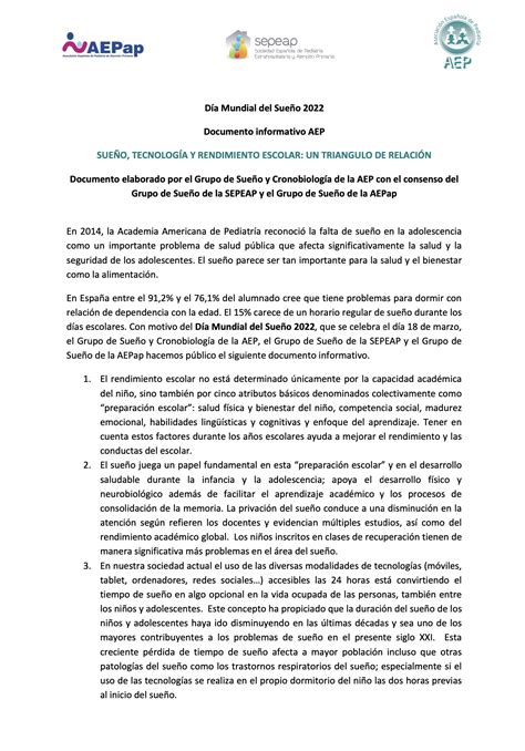 Día del sueño 2022 Documento elaborado por el Grupo de Sueño y