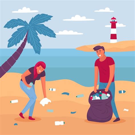 Free Vector Illustration Design People Cleaning Beach