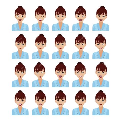 Premium Vector Business Woman With Different Facial Expressions Set