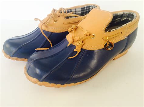 Vintage SPORTO Duck Shoes/Boots Blue rubber with Brown/Tan