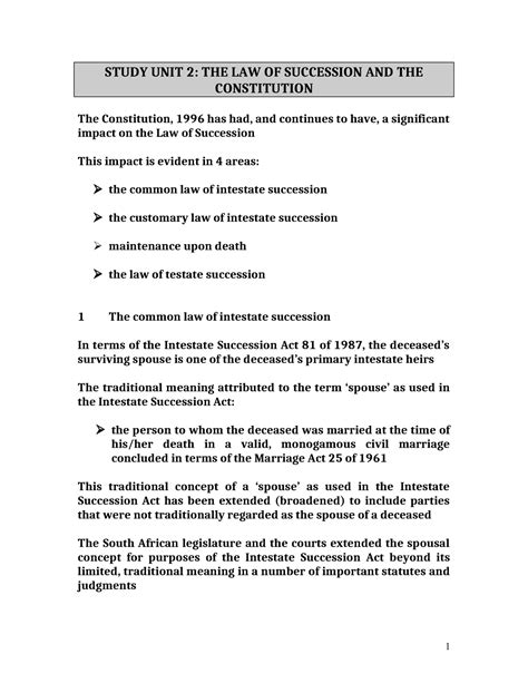 Law Of Succession Study Unit Study Unit The Law Of Succession