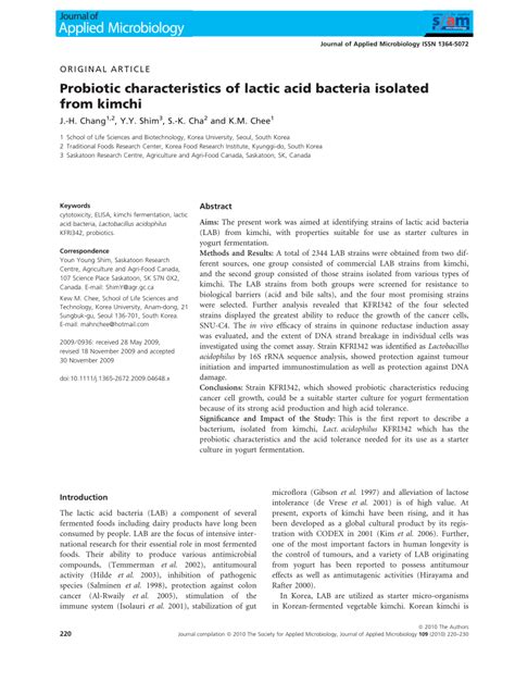 Pdf Probiotic Characteristics Of Lactic Acid Bacteria Isolated From