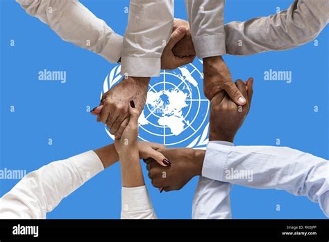 United Nations Flag Intergration Of A Multicultural Group Of Young