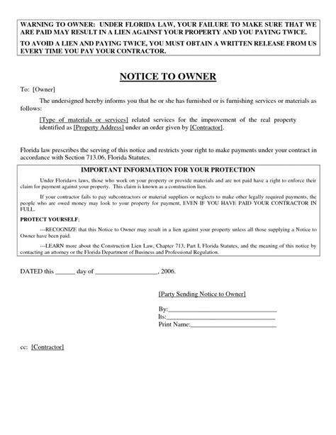 Printable Florida Notice To Owner Form