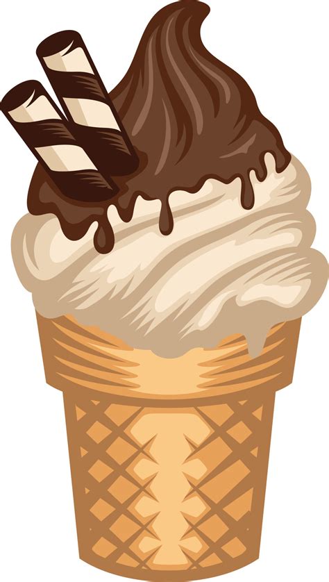 Chocolate Ice Cream Cones With Wafer Stick Isolated Illustration On A